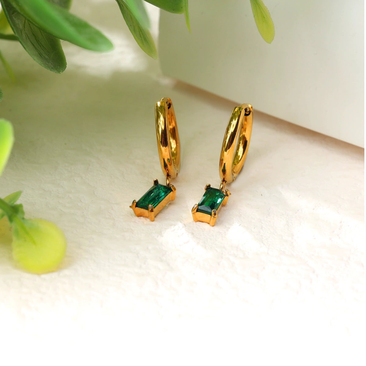 Square Green Zirconia Earrings