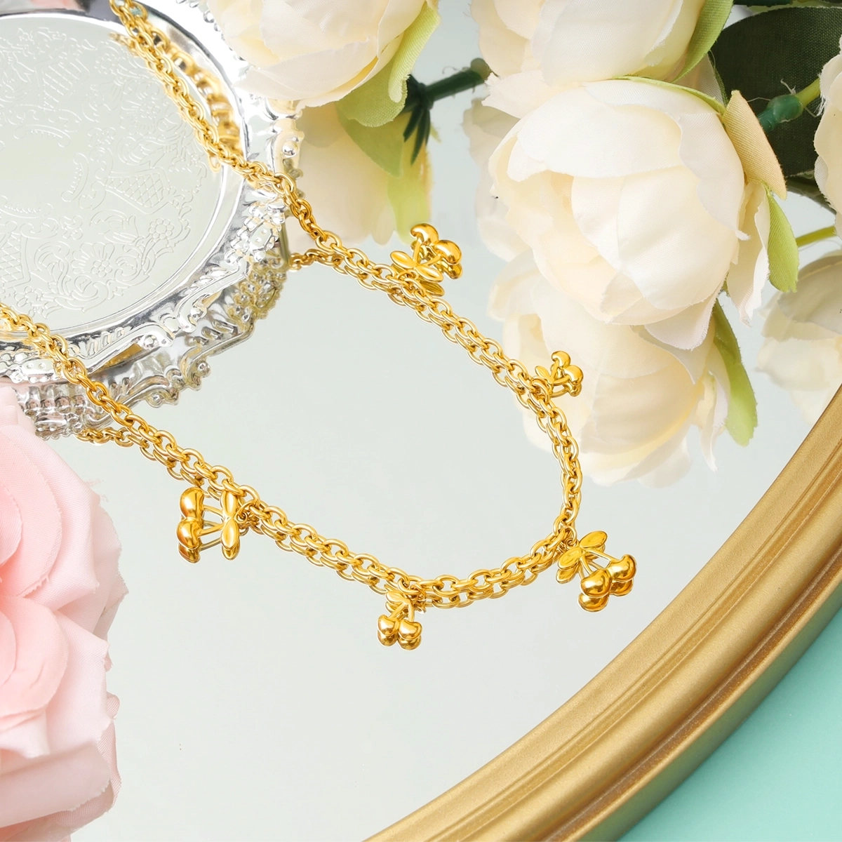 Gold Cherry Charm Necklace