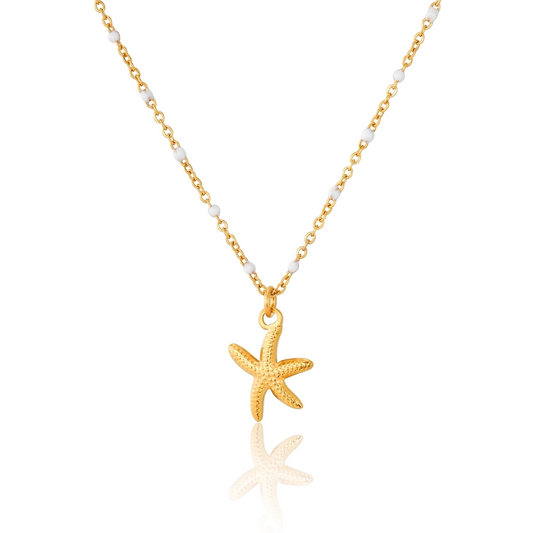 Starfish White Bead Pendant Necklace