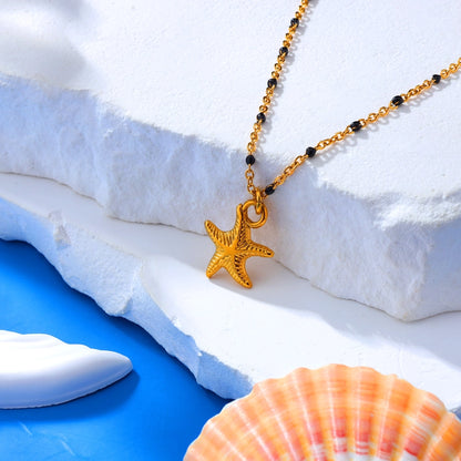 Starfish Black Bead Pendant Necklace