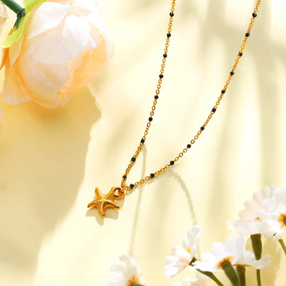 Starfish Black Bead Pendant Necklace