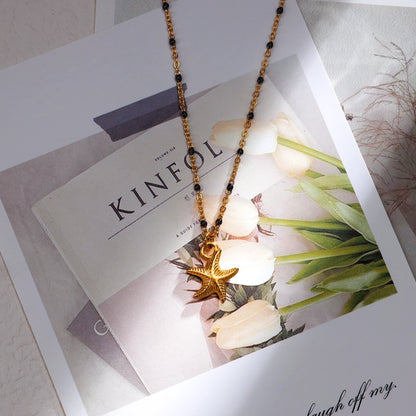 Starfish Black Bead Pendant Necklace