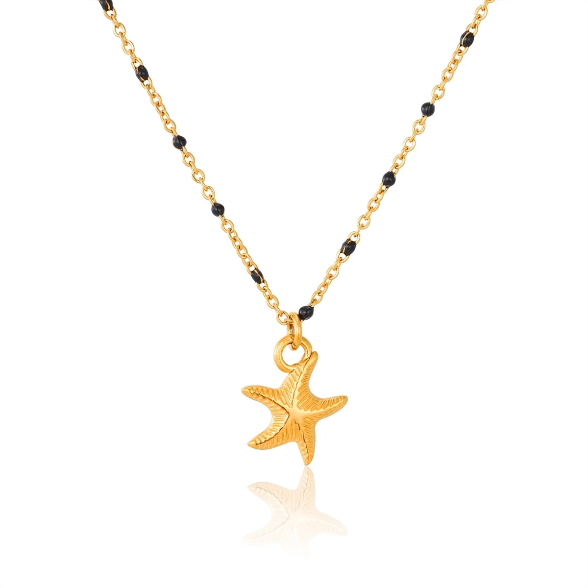 Starfish Black Bead Pendant Necklace