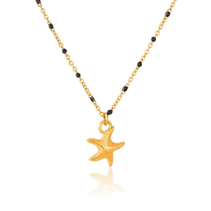 Starfish Black Bead Pendant Necklace