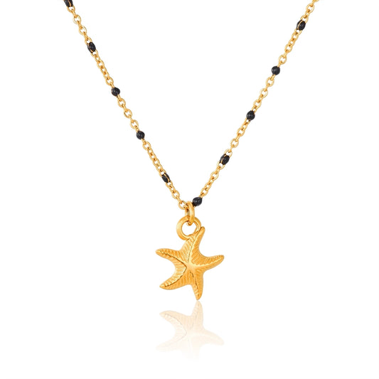 Starfish Black Bead Pendant Necklace