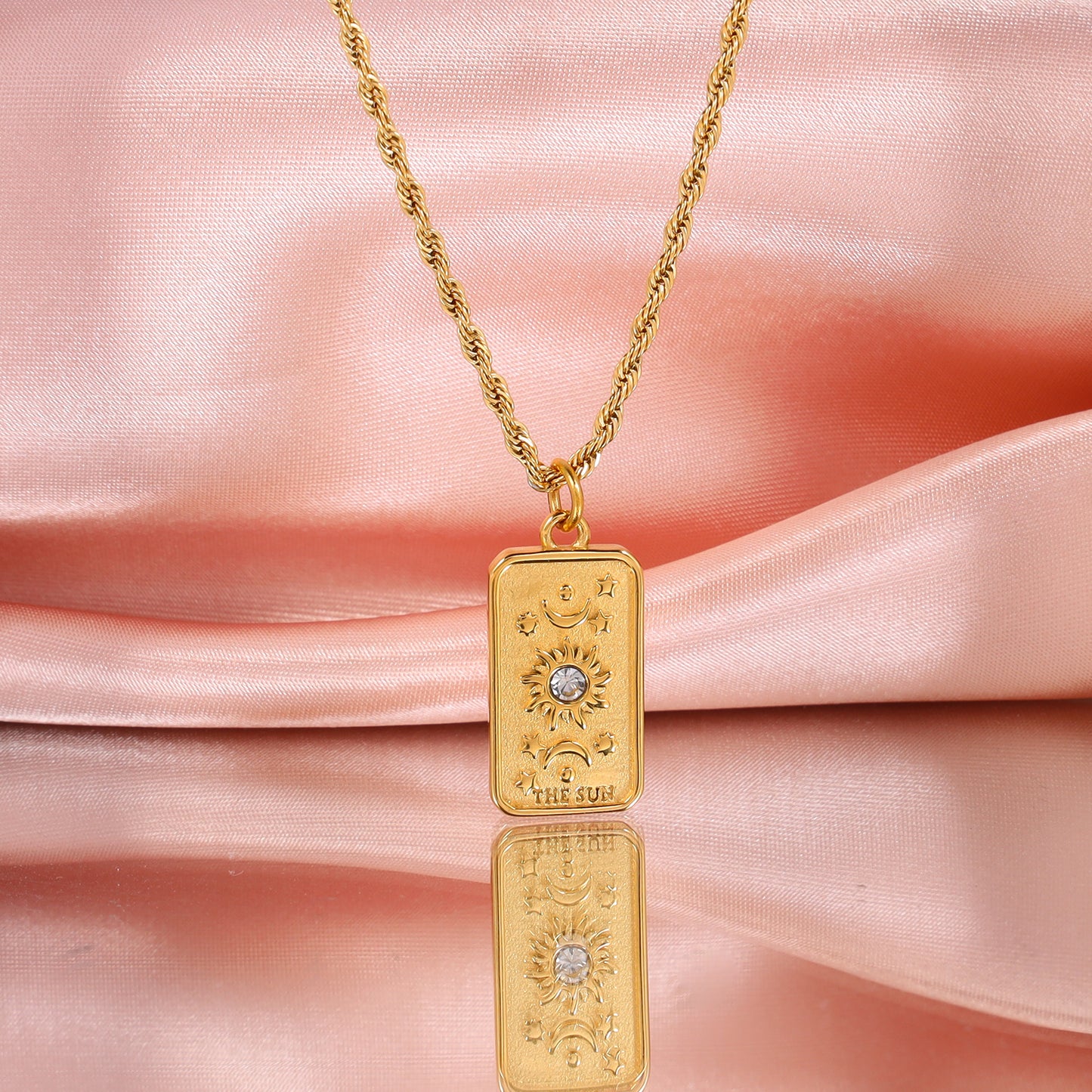 Sun Moon Tarot Card Zircon Necklace