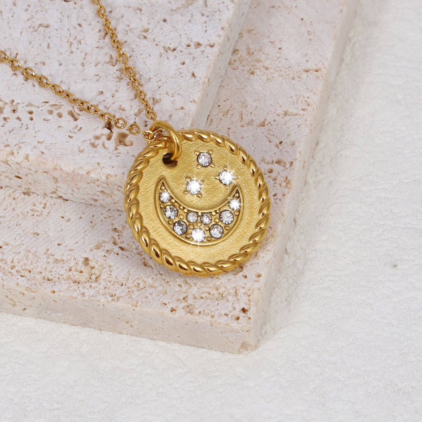 Diamond Moon Star Pendant Necklace