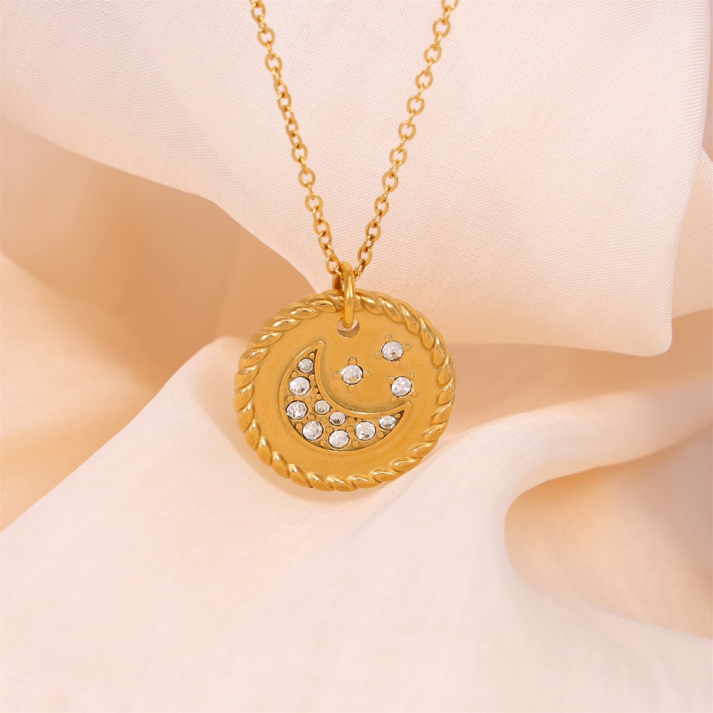 Diamond Moon Star Pendant Necklace