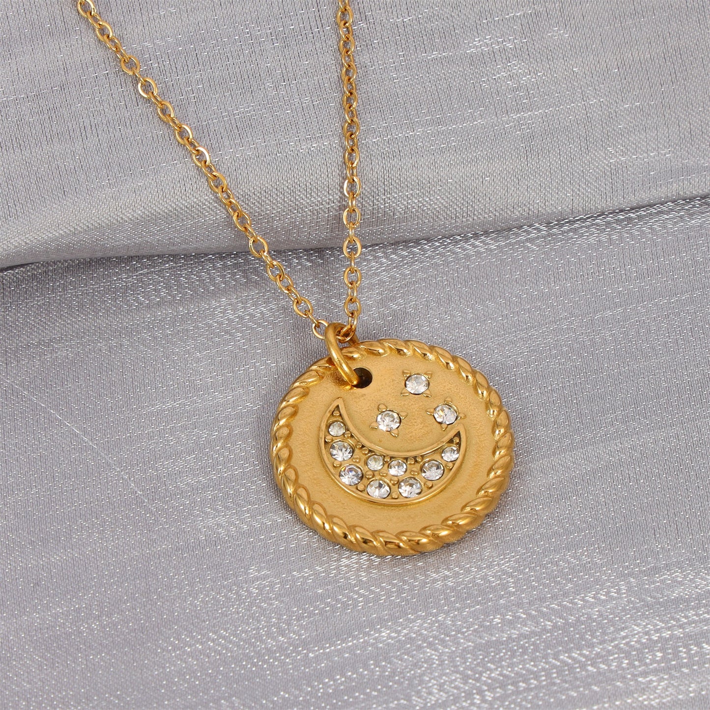 Diamond Moon Star Pendant Necklace