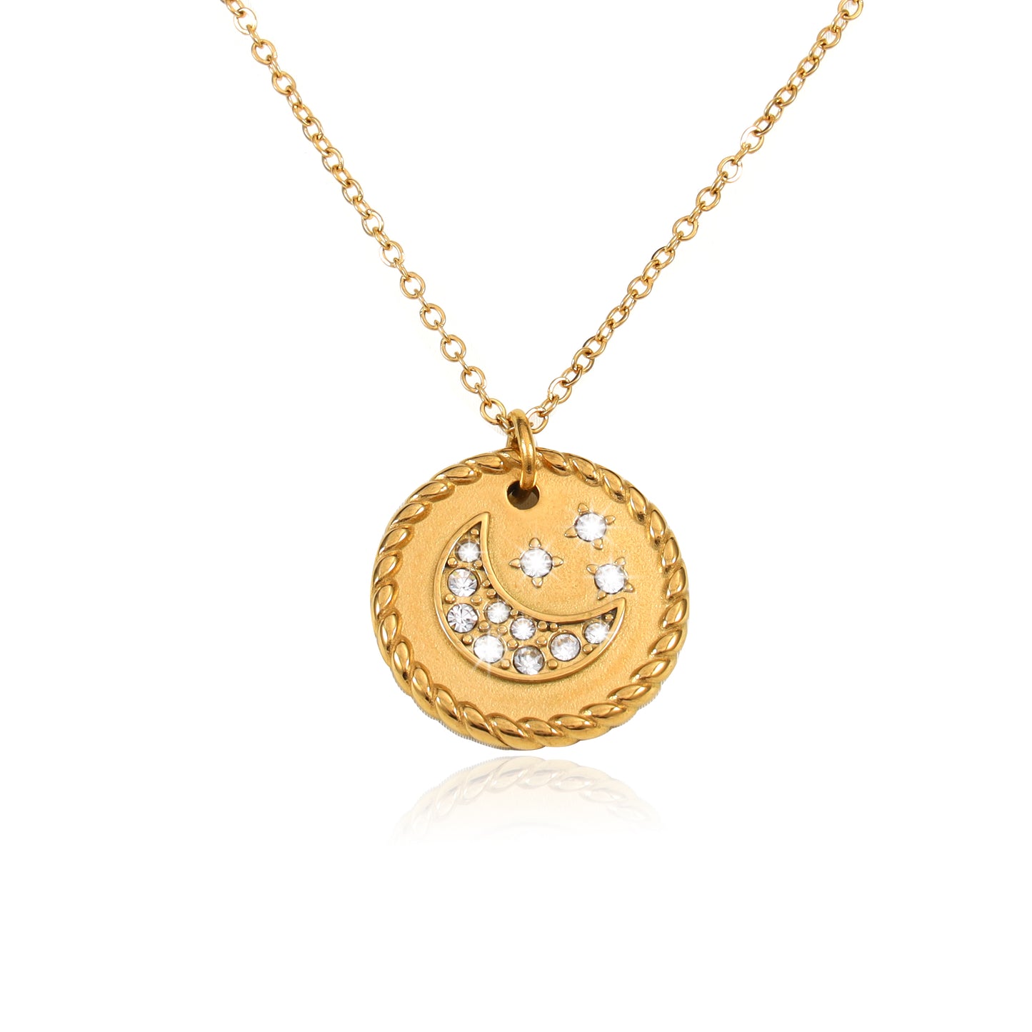 Diamond Moon Star Pendant Necklace