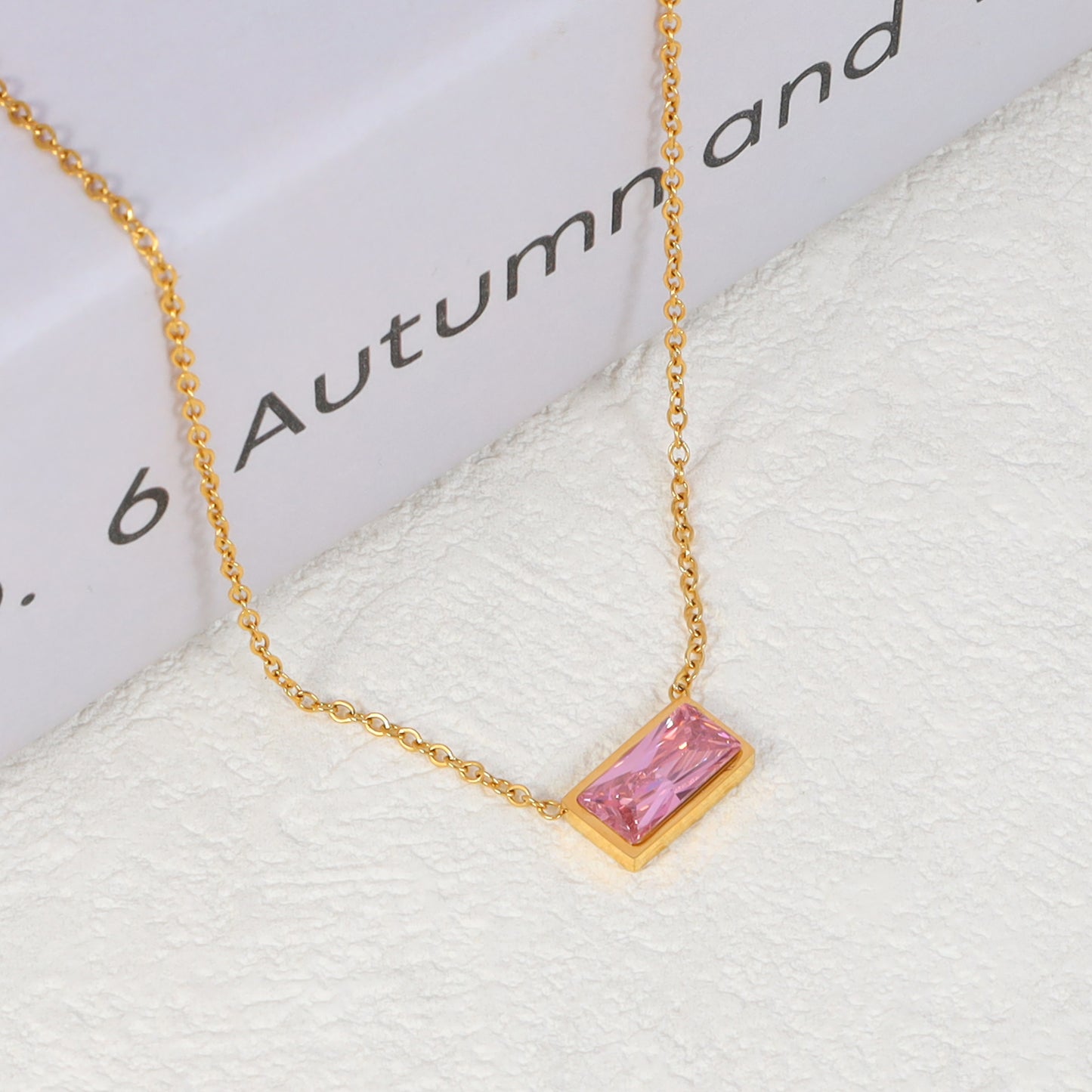 Baguette-shaped Zircon Pendant Necklace