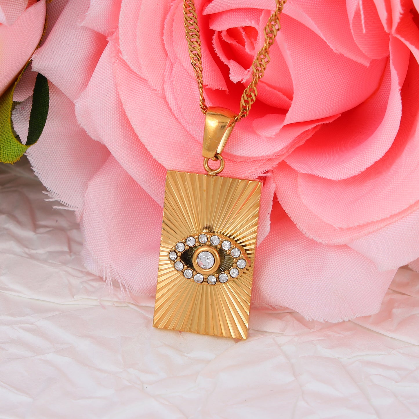 Zircon Evil Eye Pendant Necklace