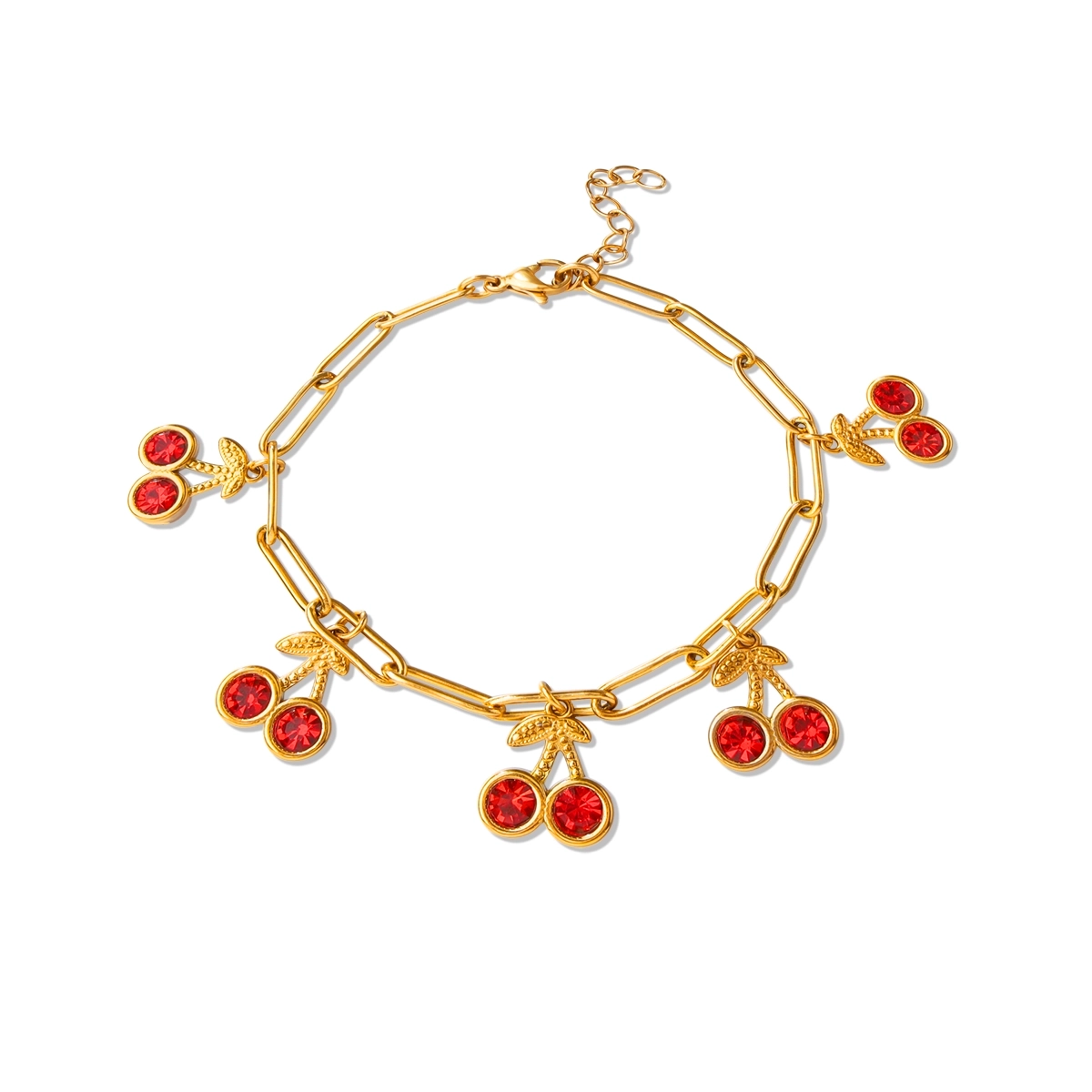 Red Zircon Cherry Charm Oval Chain Bracelet