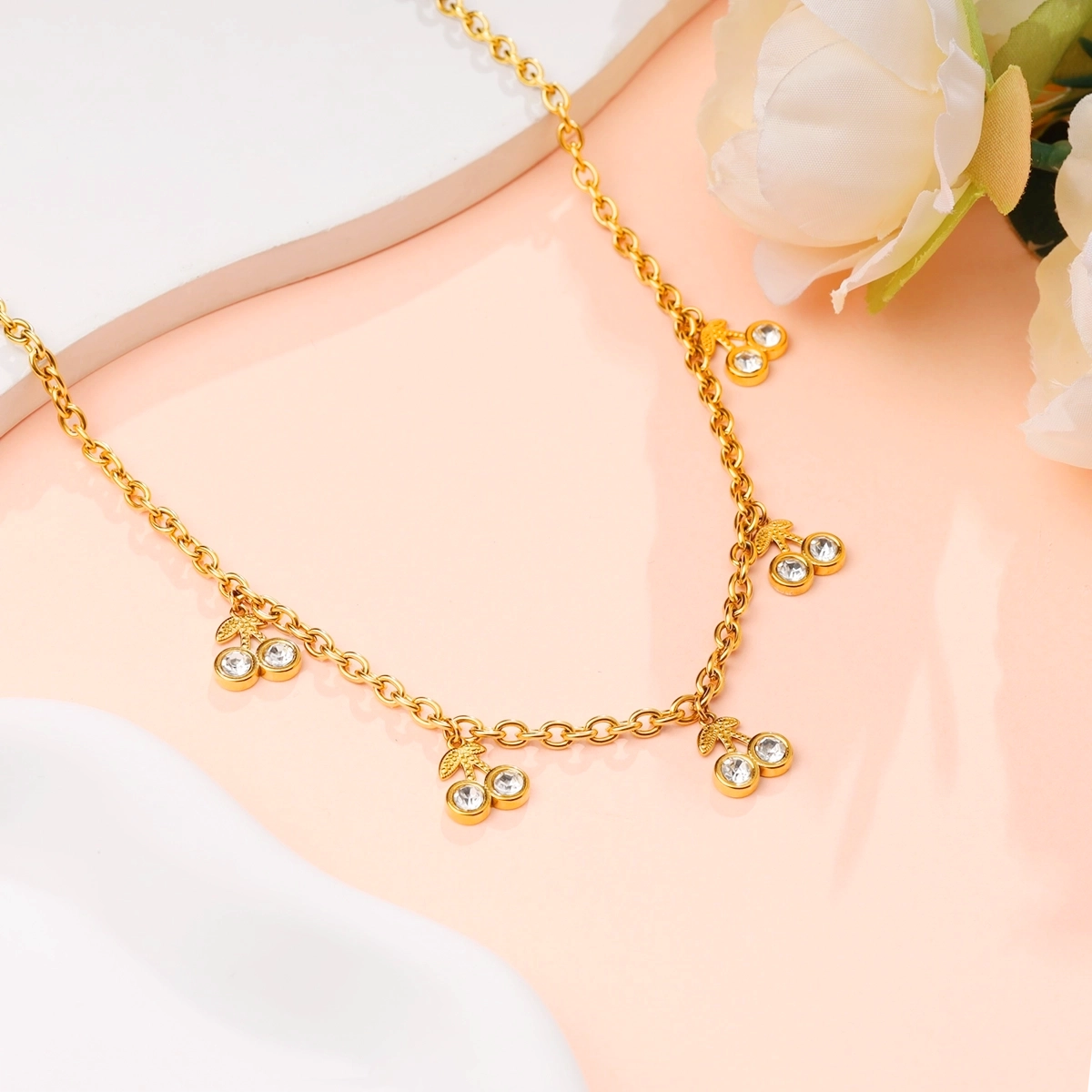 White Zircon Cherry Necklace