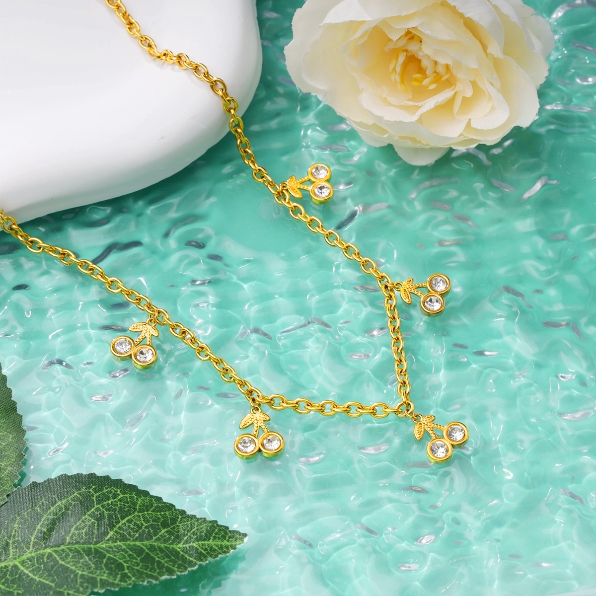 White Zircon Cherry Necklace