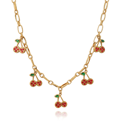Red Zircon Cherry Charm Necklace