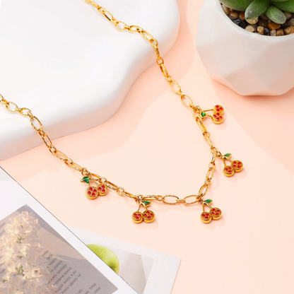 Red Zircon Cherry Charm Necklace