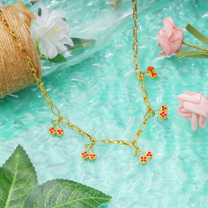 Red Zircon Cherry Charm Necklace