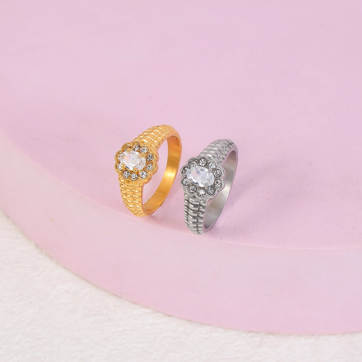 Double-layer Stone Oval Ring