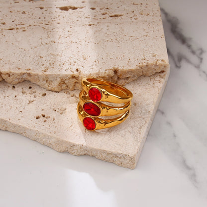 Three-layer Oval Zircon Ring