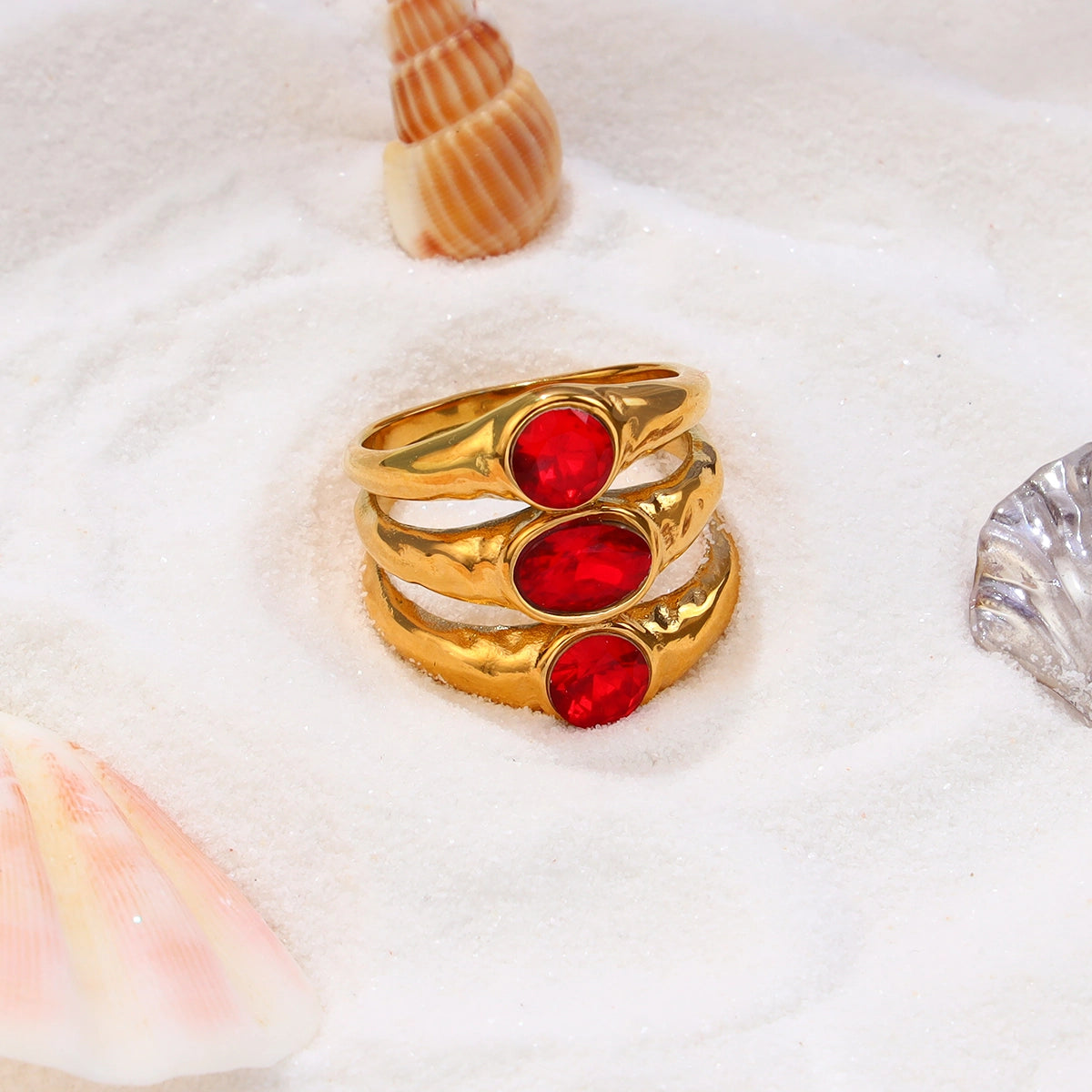 Three-layer Oval Zircon Ring