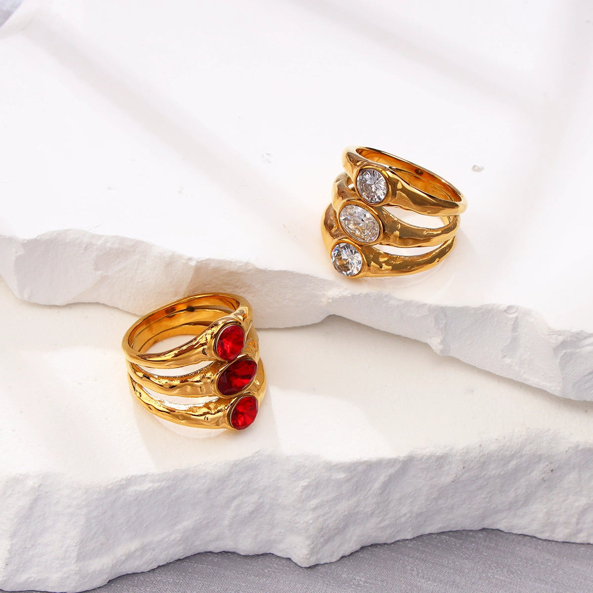 Three-layer Oval Zircon Ring