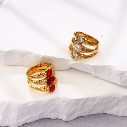 Three-layer Oval Zircon Ring