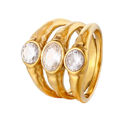 Three-layer Oval Zircon Ring