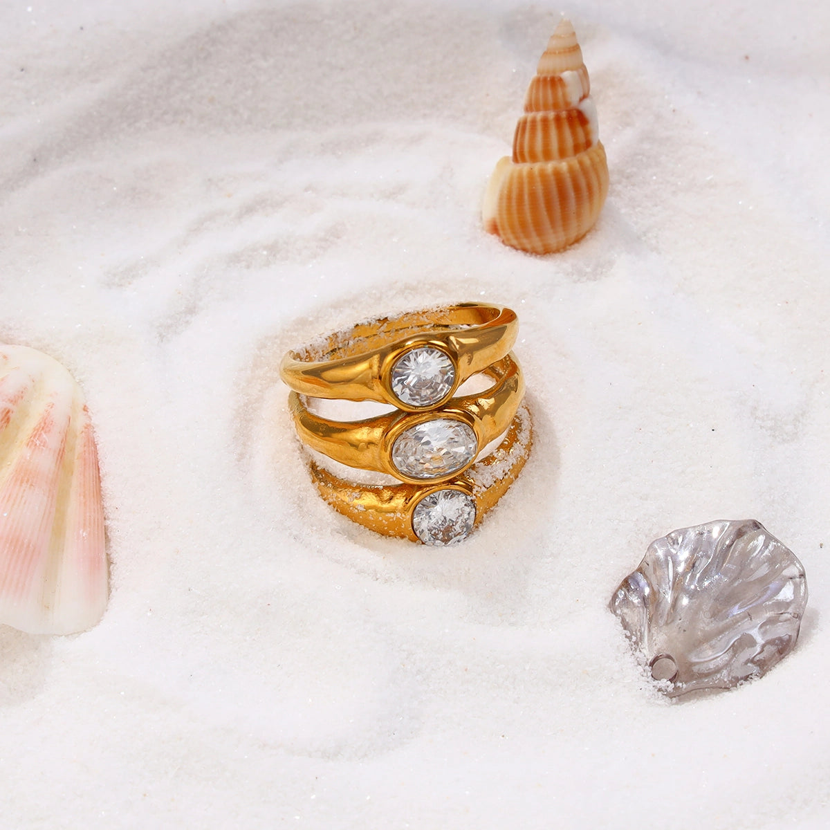 Three-layer Oval Zircon Ring