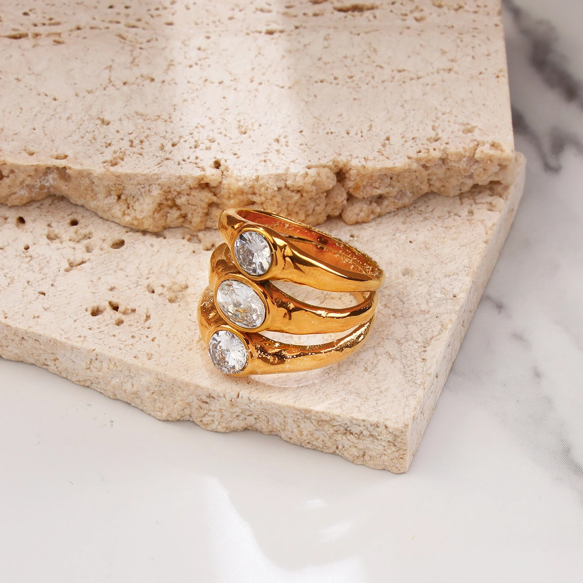 Three-layer Oval Zircon Ring