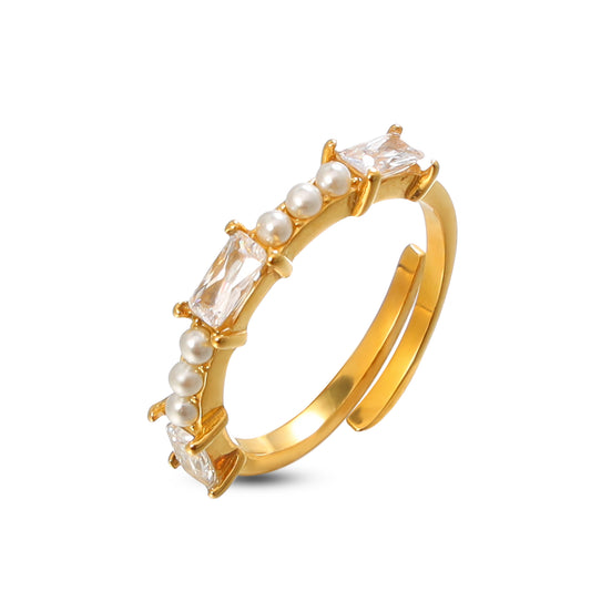 Pearl Zircon Adjustable Ring