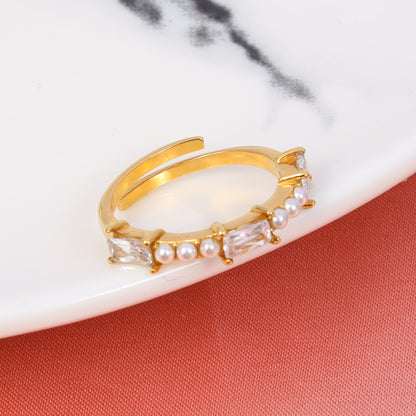 Pearl Zircon Adjustable Ring