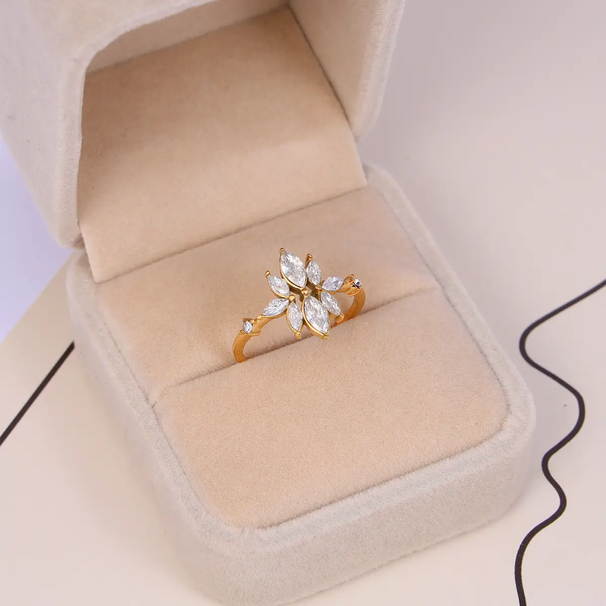 Czech Stones Flower Cluster Adjustable Ring