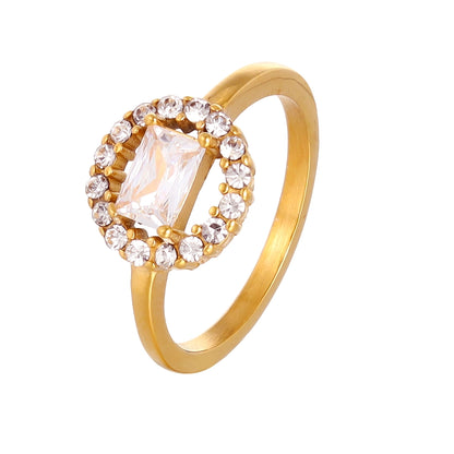 Rectangular White Zircon Halo Ring