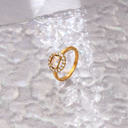 Rectangular White Zircon Halo Ring