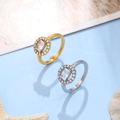 Rectangular White Zircon Halo Ring