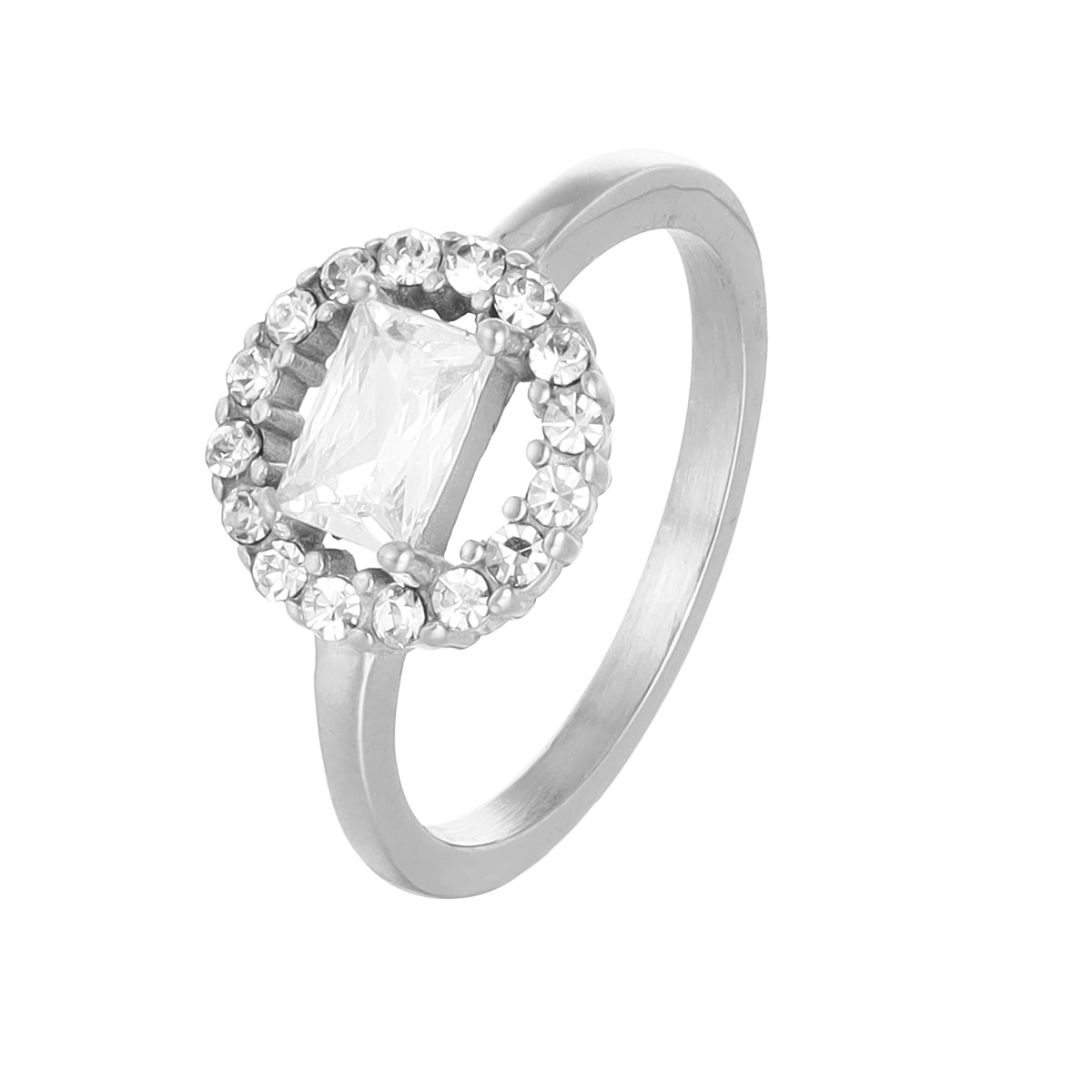 Rectangular White Zircon Halo Ring