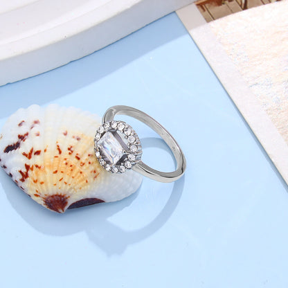 Rectangular White Zircon Halo Ring