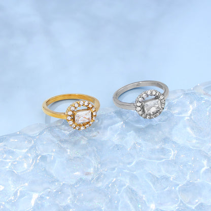 Rectangular White Zircon Halo Ring