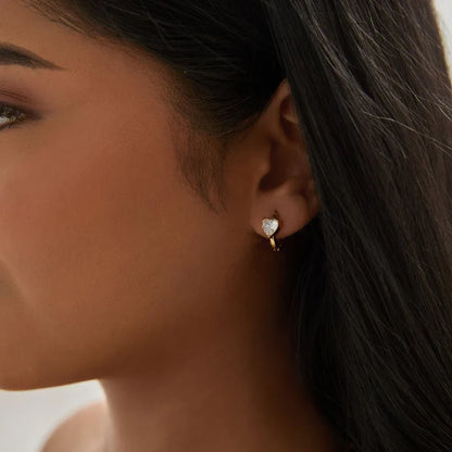 Mini Heart Shaped Diamond Hoop Earrings