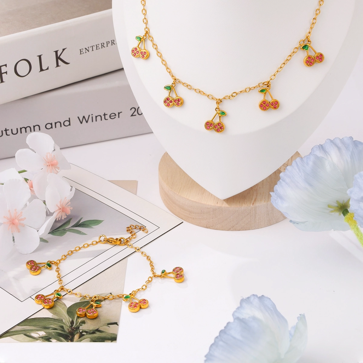 Pink Zircon Cherry Charm Bracelet