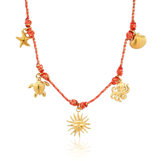 Sun and Ocean Summer Colored Rope Pendant Necklace