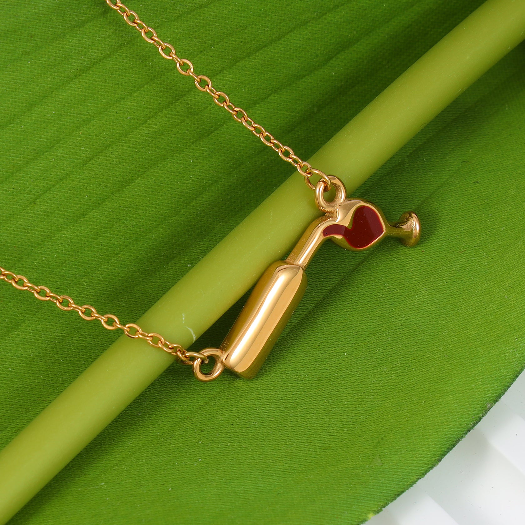 Wine Glass Bottle Pendant Necklace Zimssi