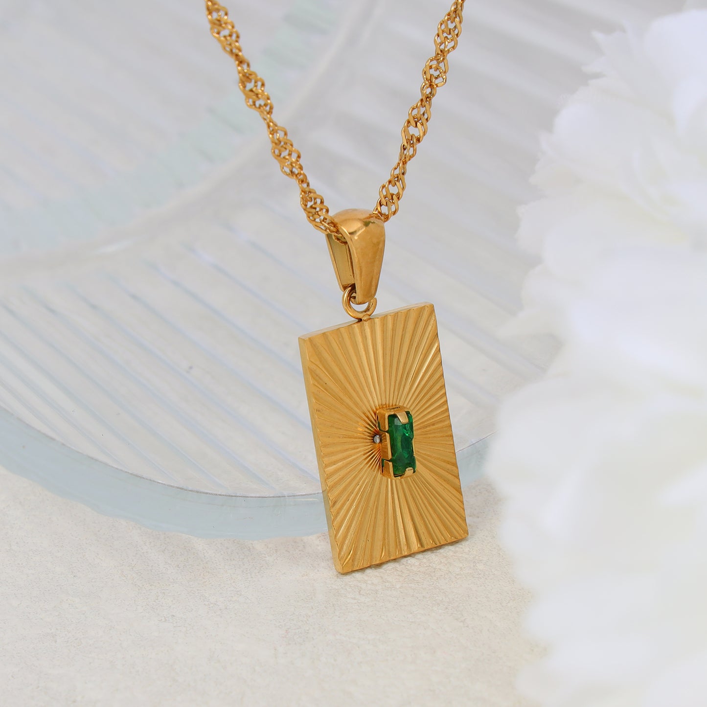 Zircon Rectangular Pendant Necklace