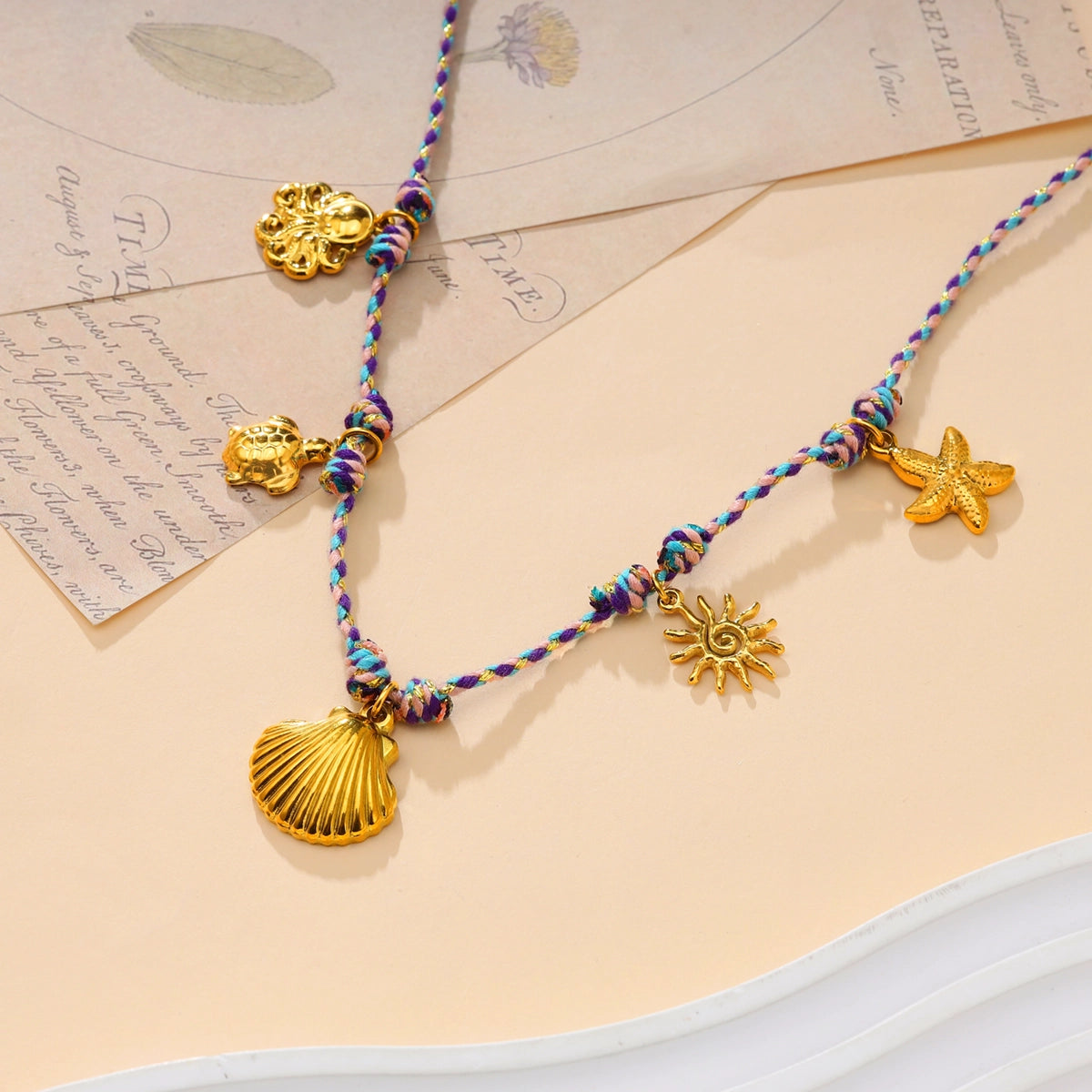 Shell Ocean Summer Colored Rope Necklace