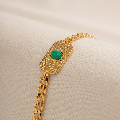 Green Malayan Jade Textured Square Chain Bracelet