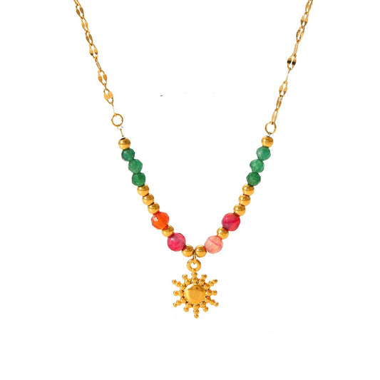 Colorful Beaded Sun Pendant Necklace
