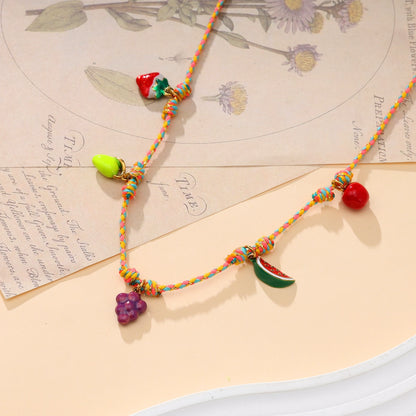 Grape Fruit Colored Rope Pendant Necklace