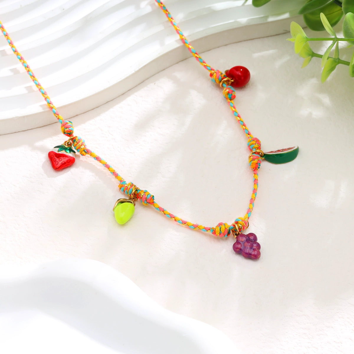 Grape Fruit Colored Rope Pendant Necklace