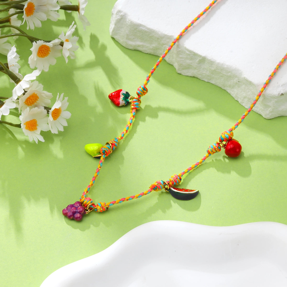 Grape Fruit Colored Rope Pendant Necklace